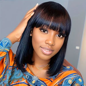 Silky Straight Short Bob With Fringe Wig