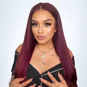Graceful 99J Burgundy Bone Straight Glueless 5x5 Closure HD Lace Wig 22“ 100% Human Hair