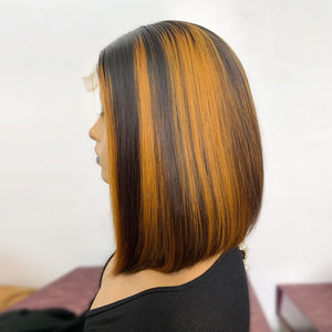 Glueless Super Double Drawn Closure Highlight Bob Wig 12